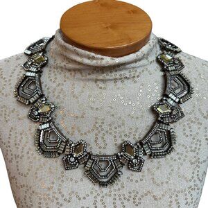 Baublebar Rhinestone Art Deco Style Statement Bib Necklace Antiqued Metal